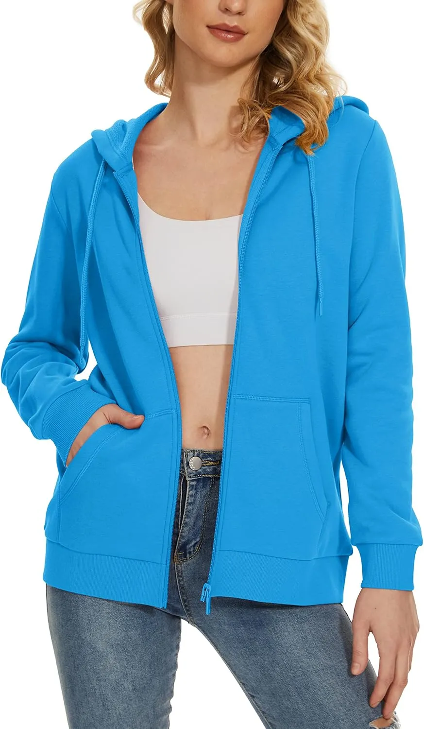 MAGCOMSEN Women's Fleece Lined Zip Up Hoodies Casual Hooded Jacket Workout Full Zip Sweatshirts Pocket Coats