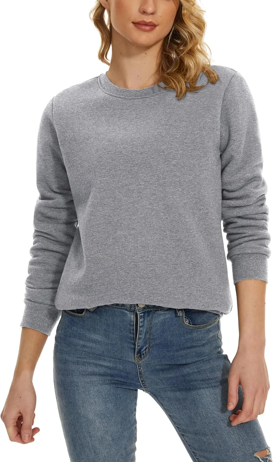 MAGCOMSEN Women's Sherpa Lined Sweatshirts Thermal Casual Crewneck Fleece Pullover Winter Warm Thick Long Sleeve Tops