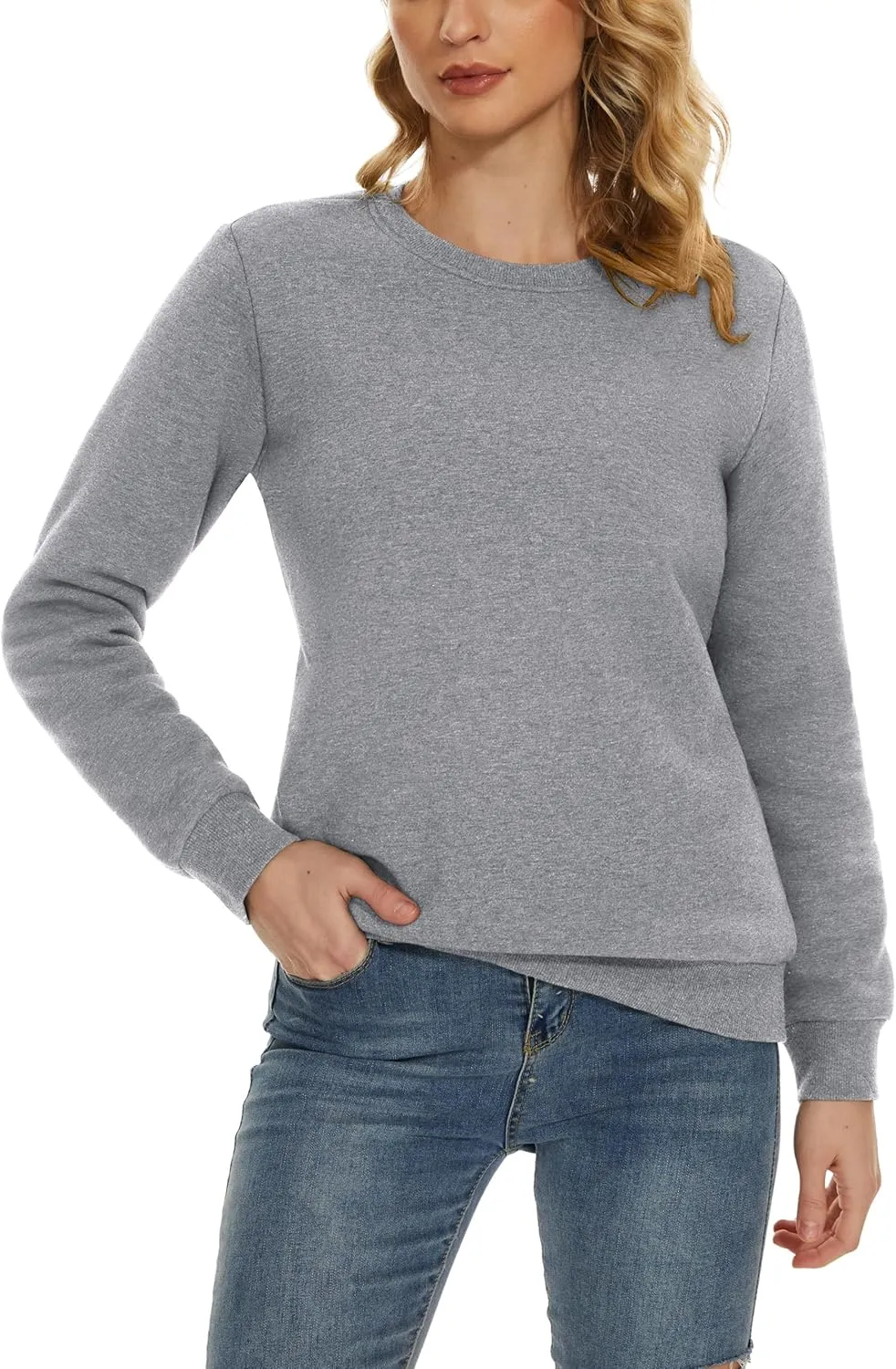 MAGCOMSEN Women's Sherpa Lined Sweatshirts Thermal Casual Crewneck Fleece Pullover Winter Warm Thick Long Sleeve Tops