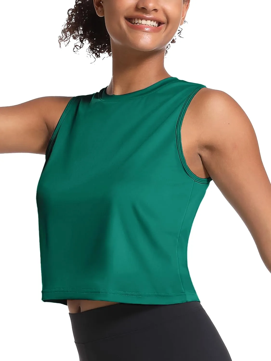 MAGCOMSEN Women's Workout Cropped Tops UPF 50  Athletic Running Tank Tops Sleeveless Gym Sports Muscle Shirts