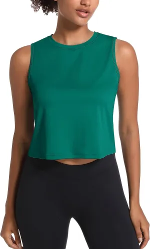 MAGCOMSEN Women's Workout Cropped Tops UPF 50  Athletic Running Tank Tops Sleeveless Gym Sports Muscle Shirts