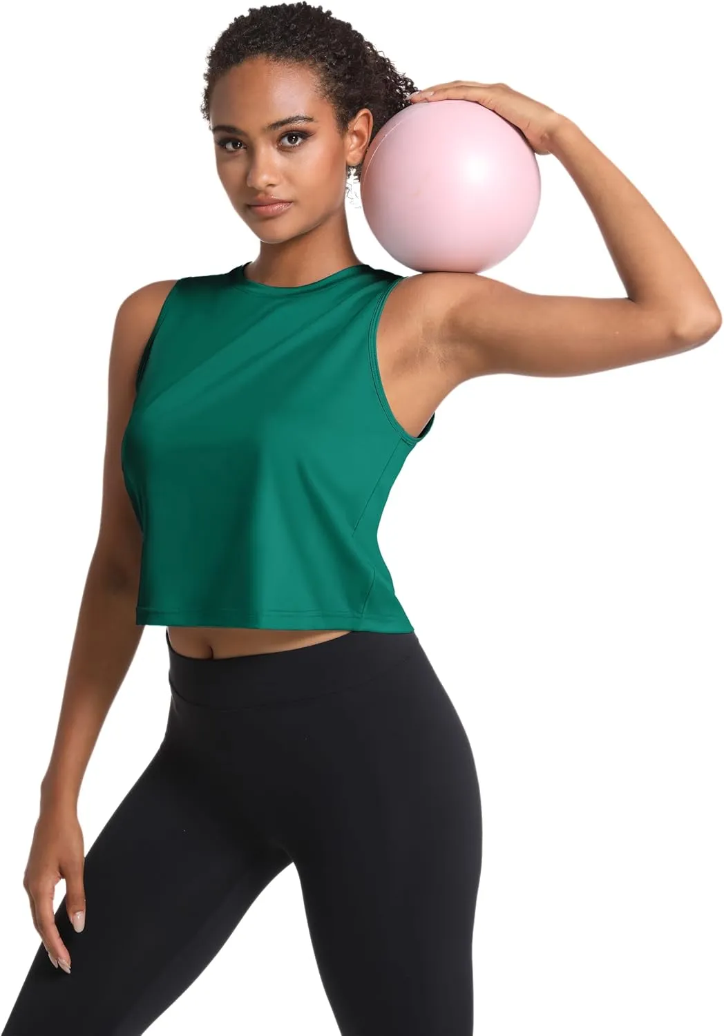 MAGCOMSEN Women's Workout Cropped Tops UPF 50  Athletic Running Tank Tops Sleeveless Gym Sports Muscle Shirts