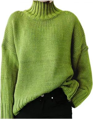 Maryia Womens Mock Turtleneck Sweaters Winter Warm Long Sleeve Cable Knit Pullover Oversized Solid Chunky Comfy Soft Top