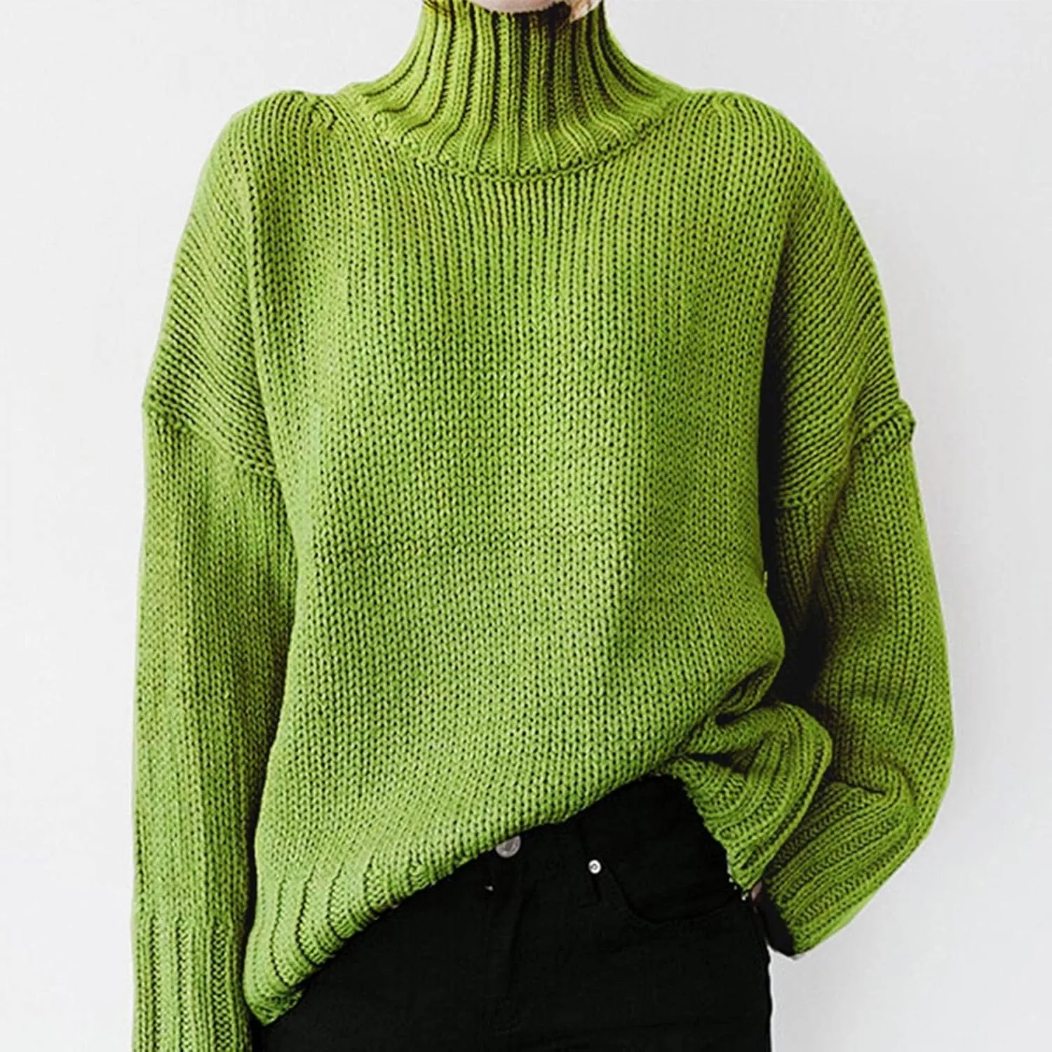 Maryia Womens Mock Turtleneck Sweaters Winter Warm Long Sleeve Cable Knit Pullover Oversized Solid Chunky Comfy Soft Top