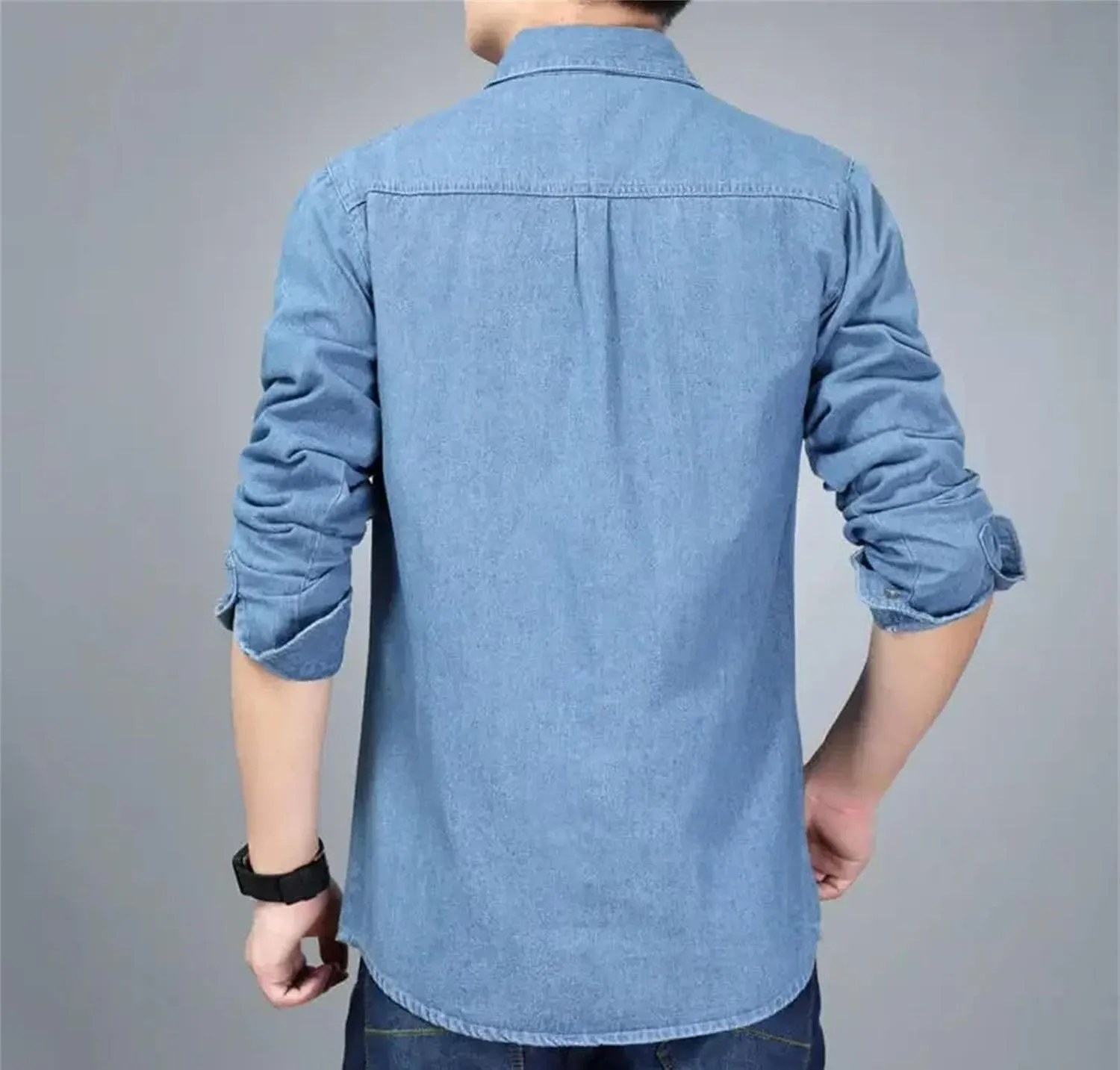 Men Denim Jackets Vintage Loose Trucker Jackets Long Sleeve Button Casual Denim Outerwear