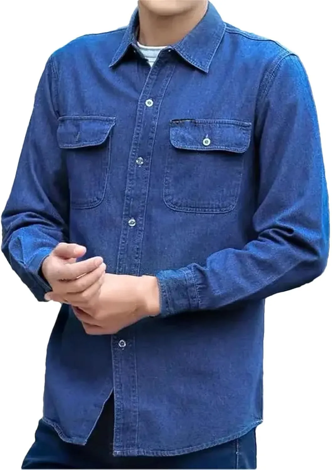 Men Denim Jackets Vintage Loose Trucker Jackets Long Sleeve Button Casual Denim Outerwear