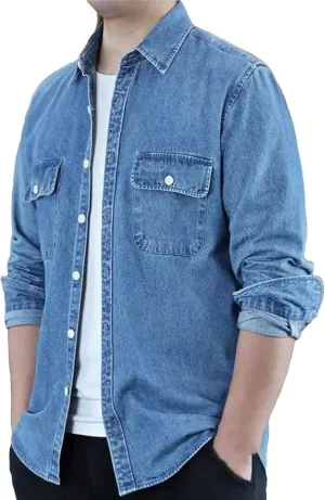 Men Denim Jackets Vintage Loose Trucker Jackets Long Sleeve Button Casual Denim Outerwear