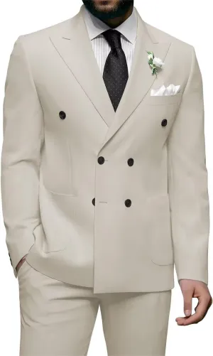 Men Double Breasted Suits Slim Fit 2 Piece Suits Elegant Tuxedo Blazer Pants for Wedding Prom Homecoming