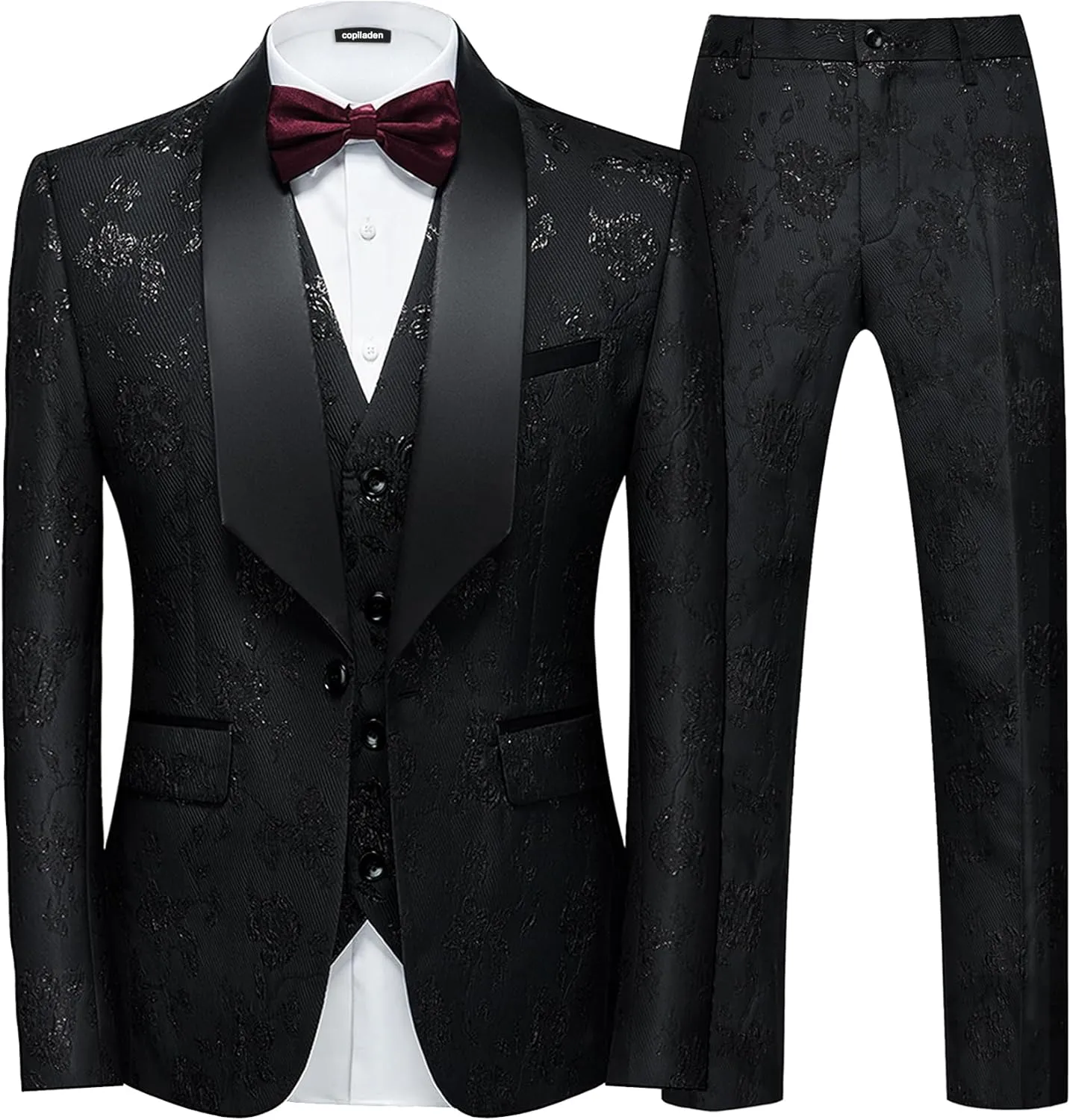 Men Suit 3 Piece Slim Fit Tuxedo for Men Paisley Suit Tux Shawl Lapel One Button Blazer Waistcoat Pant Set for Prom