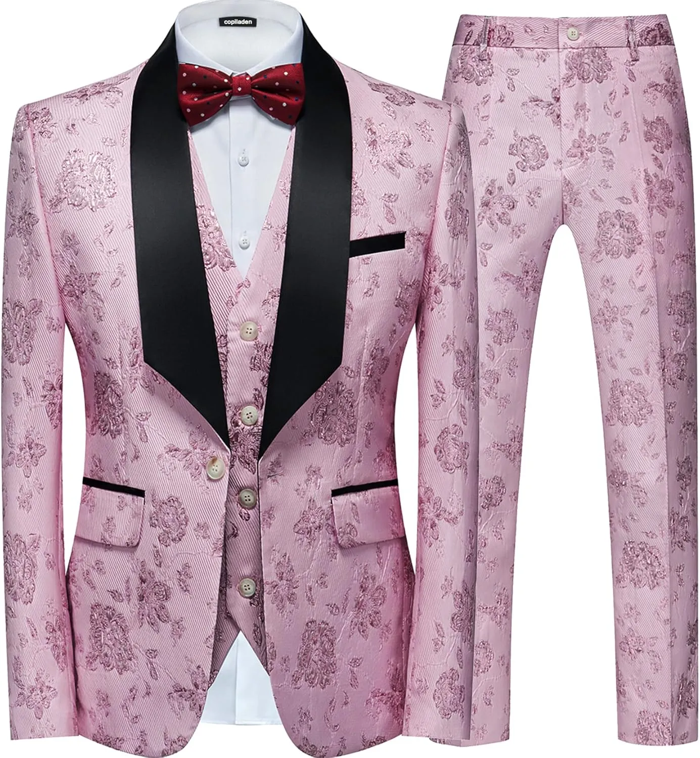 Men Suit 3 Piece Slim Fit Tuxedo for Men Paisley Suit Tux Shawl Lapel One Button Blazer Waistcoat Pant Set for Prom