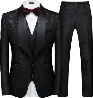 Men Suit 3 Piece Slim Fit Tuxedo for Men Paisley Suit Tux Shawl Lapel One Button Blazer Waistcoat Pant Set for Prom