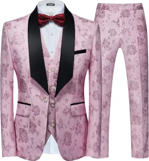 Men Suit 3 Piece Slim Fit Tuxedo for Men Paisley Suit Tux Shawl Lapel One Button Blazer Waistcoat Pant Set for Prom