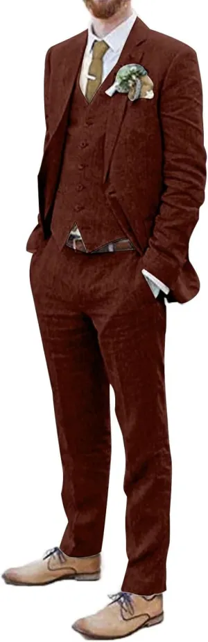 Men Suits Linen Beach Wedding Suits 3 Piece Groomsmen Attire Linen Blazer Vest Pant Prom Tuxedo