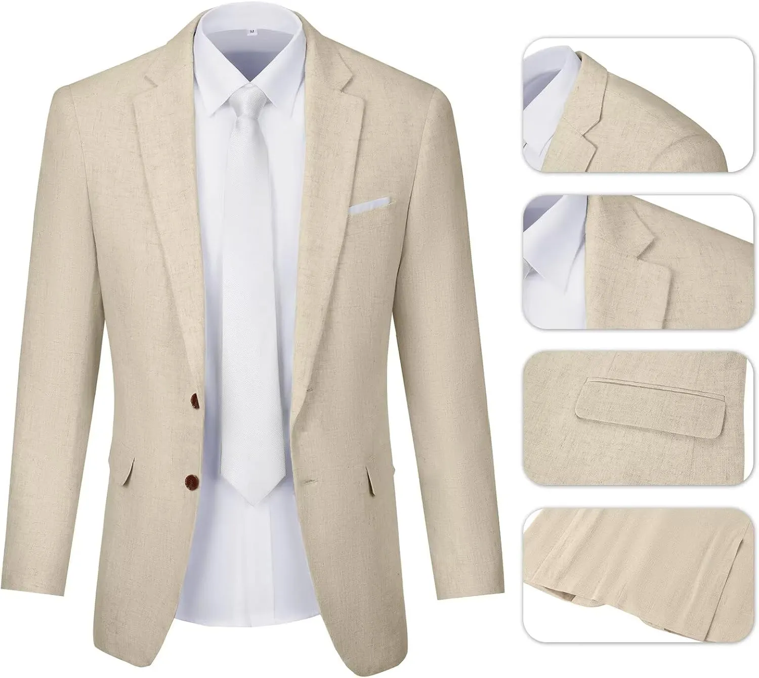 Men Suits Linen Beach Wedding Suits 3 Piece Groomsmen Attire Linen Blazer Vest Pant Prom Tuxedo