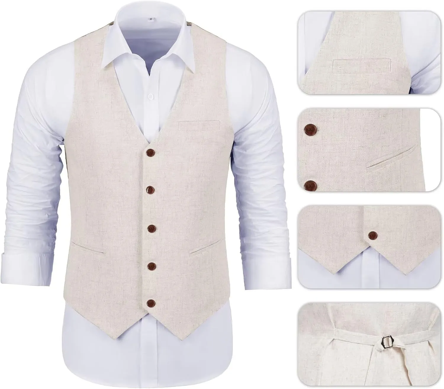 Men Suits Linen Beach Wedding Suits 3 Piece Groomsmen Attire Linen Blazer Vest Pant Prom Tuxedo
