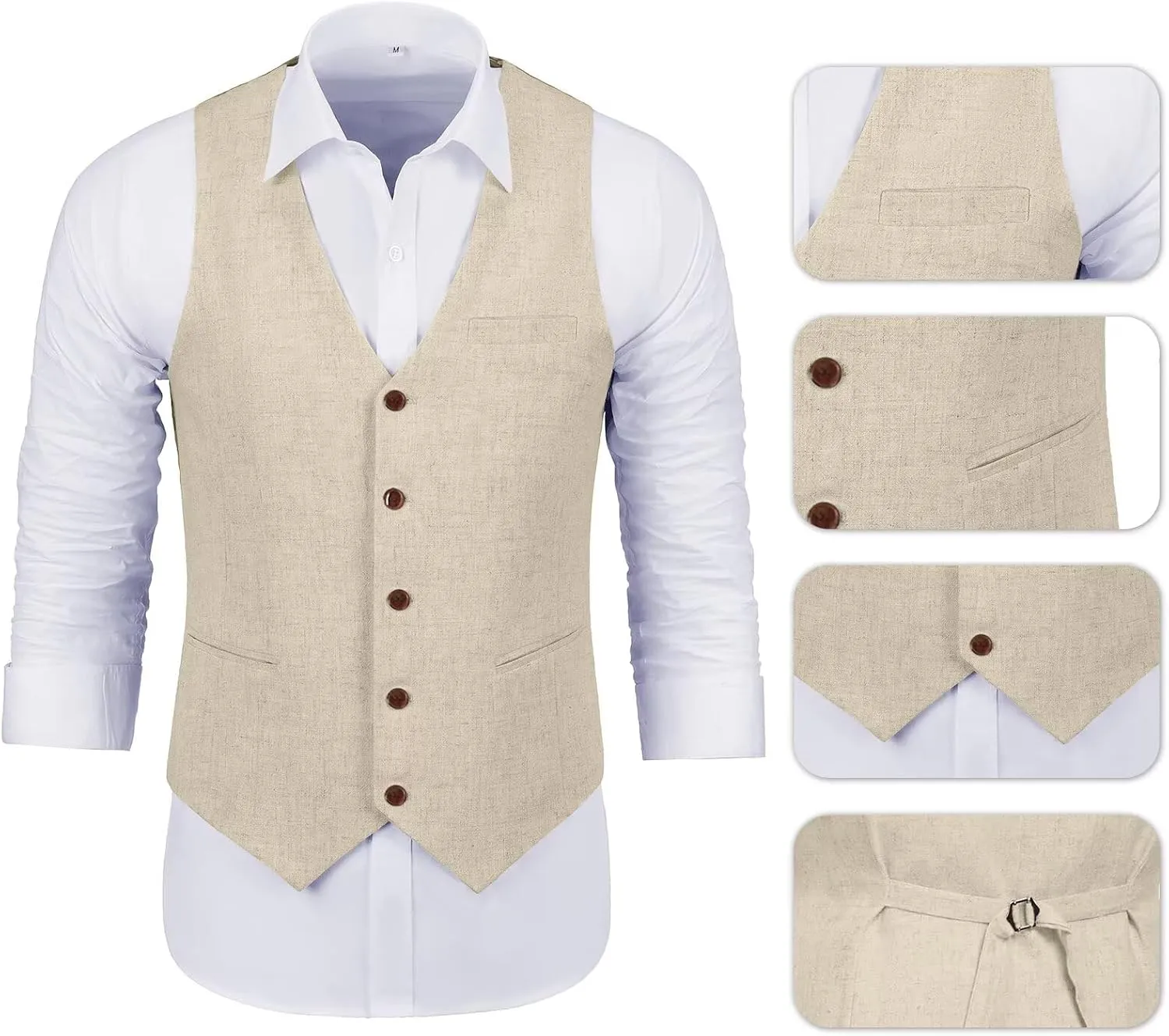 Men Suits Linen Beach Wedding Suits 3 Piece Groomsmen Attire Linen Blazer Vest Pant Prom Tuxedo