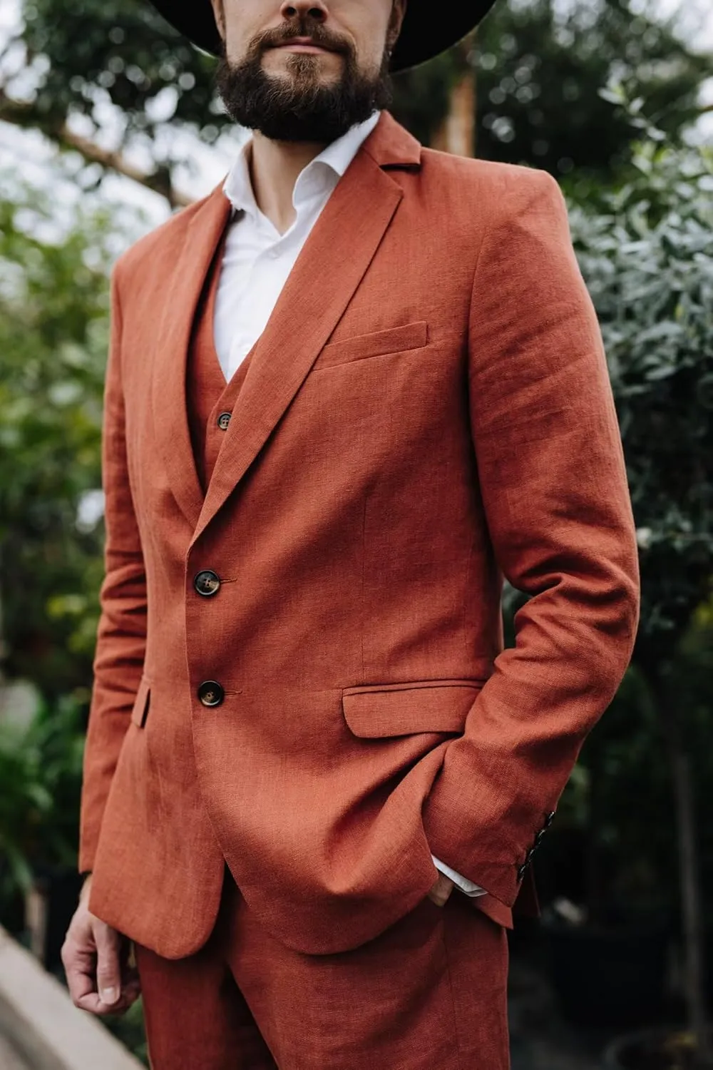 Men's 3 Piece Linen Suit for Men Wedding Suits Slim Fit Blazer Vest Pants Wedding Prom Suits
