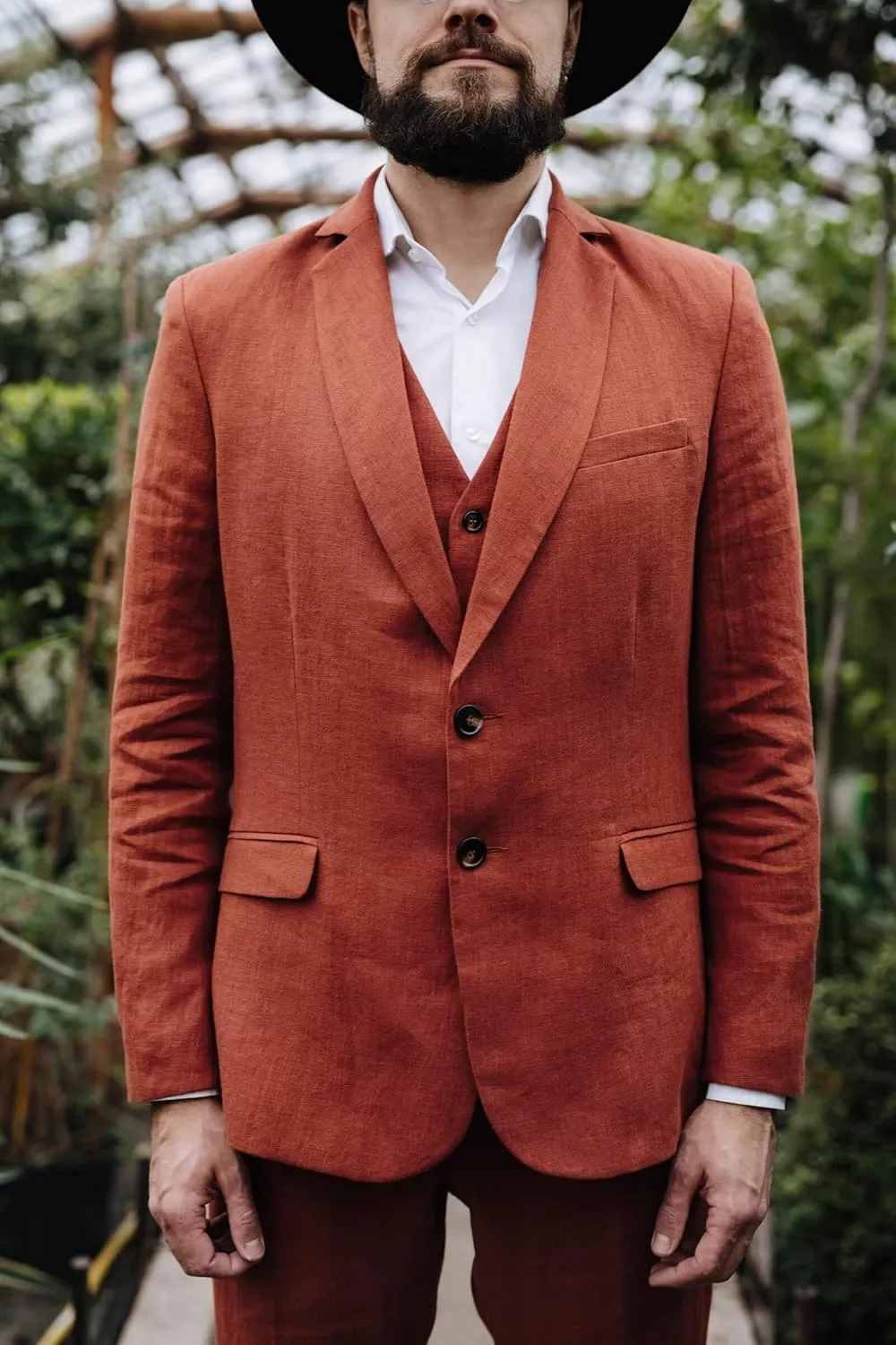 Men's 3 Piece Linen Suit for Men Wedding Suits Slim Fit Blazer Vest Pants Wedding Prom Suits