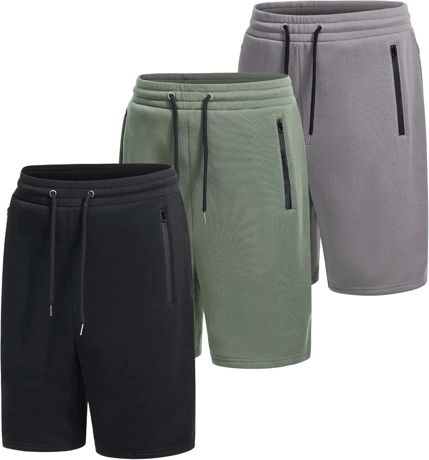 Mens Athletic Shorts 3 Pack Woven Dry Fit Gym Shorts with Zipper Pockets Drawstring for Activewear