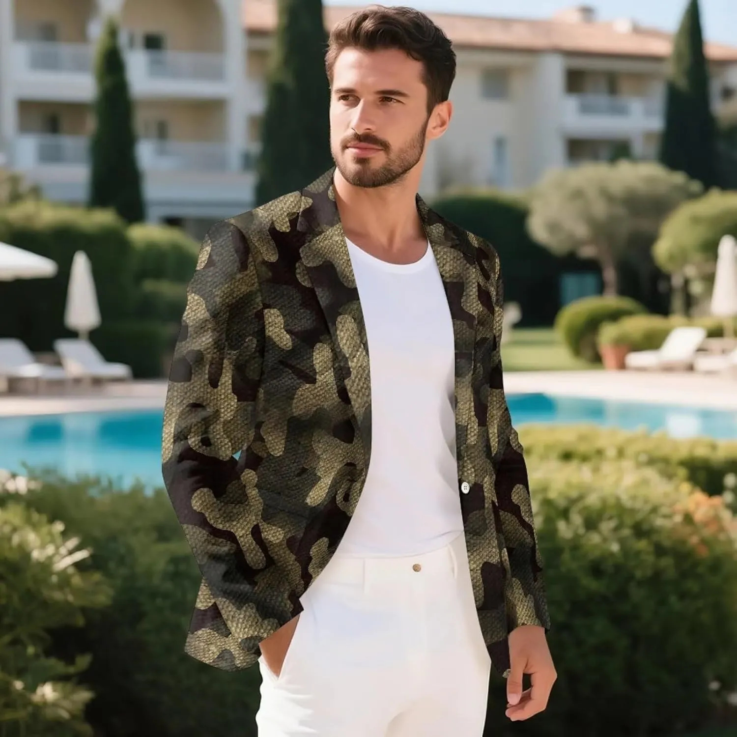 Men's Blazers Fashion Print Slim Fit Blazer Business Suit One Button Jacket with Pocket for Party,Wedding,Banquet,Prom