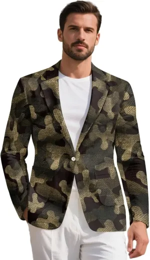 Men's Blazers Fashion Print Slim Fit Blazer Business Suit One Button Jacket with Pocket for Party,Wedding,Banquet,Prom