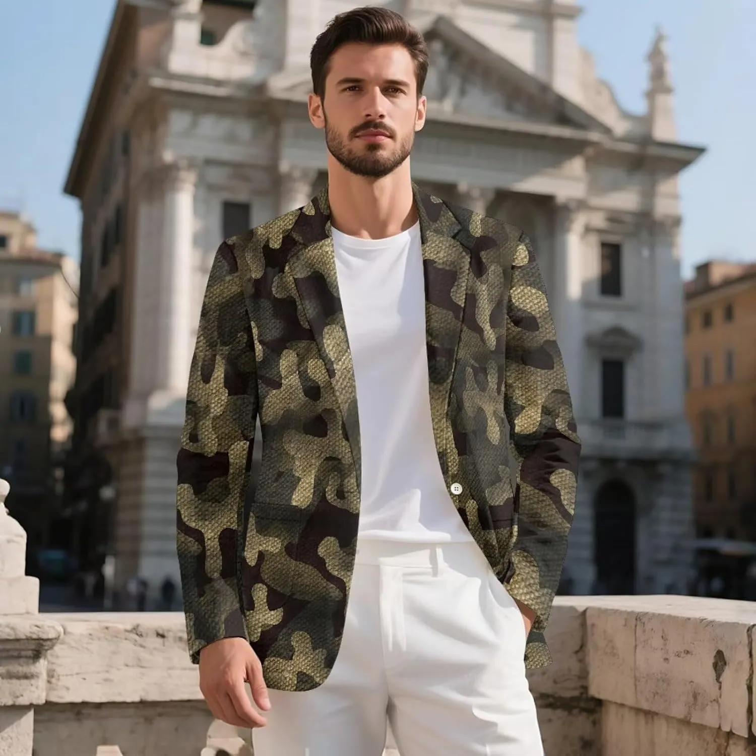 Men's Blazers Fashion Print Slim Fit Blazer Business Suit One Button Jacket with Pocket for Party,Wedding,Banquet,Prom