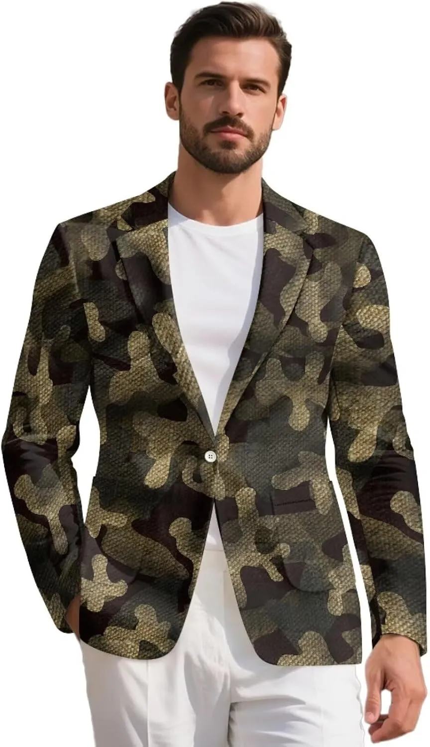 Men's Blazers Fashion Print Slim Fit Blazer Business Suit One Button Jacket with Pocket for Party,Wedding,Banquet,Prom