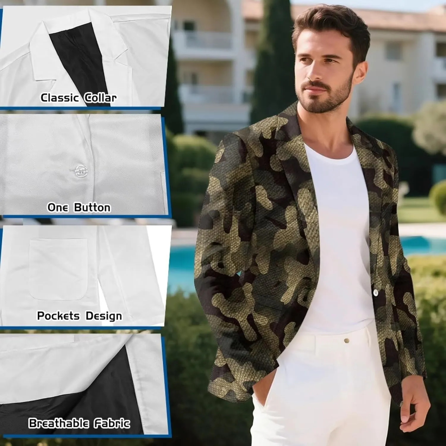 Men's Blazers Fashion Print Slim Fit Blazer Business Suit One Button Jacket with Pocket for Party,Wedding,Banquet,Prom