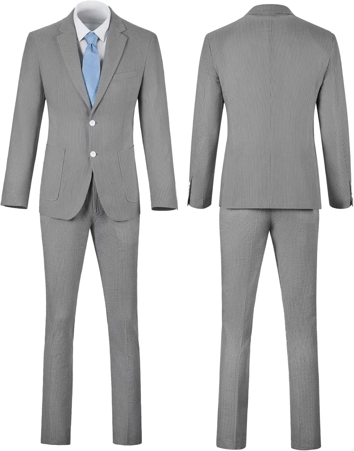 Mens Blue Seersucker Summer Suits Grooms Sear Sucker Suit for Wedding Mens Formal Suits Slim Fit