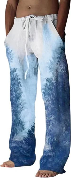 Men's Casual Pants Stretch Elastic Waist Lightweight Beach Pant Classic Fit Solid Color Pants Hiking Trousers Mens Activewear Pants