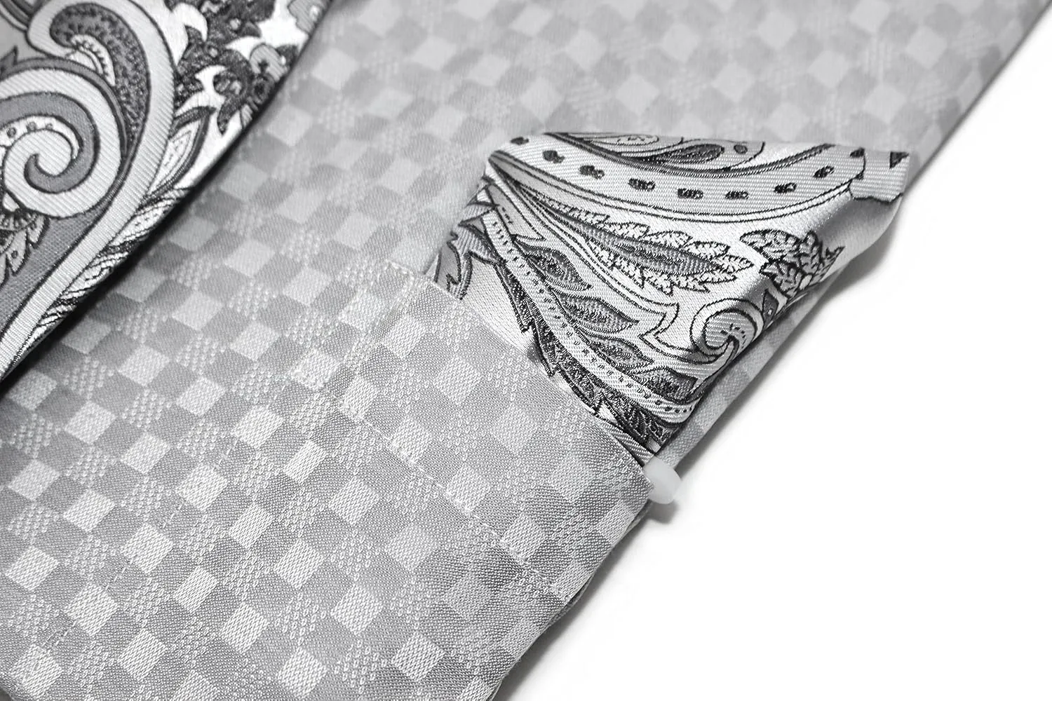Men's Checkerd Pattern Regular Fit French Cuffs Long Sleeve Dress Shirts with Tie Hanky Cufflinks Collar Bar Combo