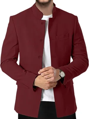 Men's Chinese Tunic Suits Stand Collar Jacket Slim Fit Suits Traditional Uniform Blazer