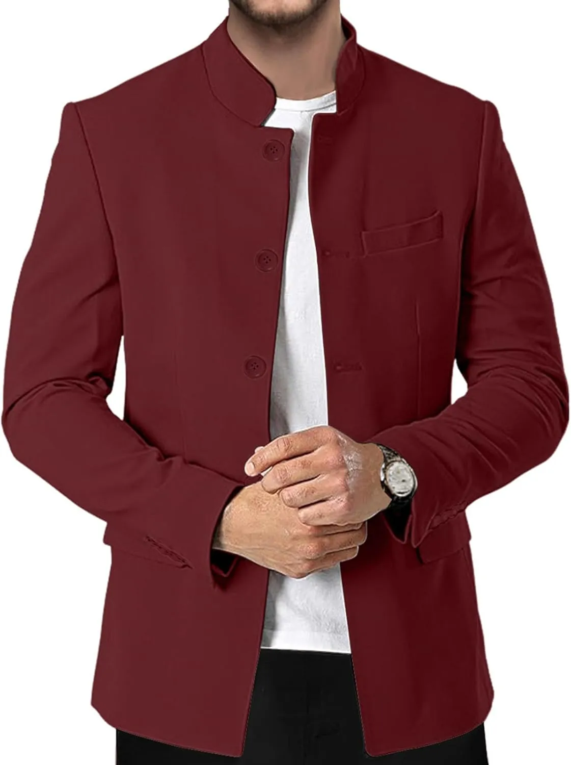 Men's Chinese Tunic Suits Stand Collar Jacket Slim Fit Suits Traditional Uniform Blazer