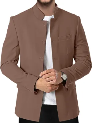 Men's Chinese Tunic Suits Stand Collar Jacket Slim Fit Suits Traditional Uniform Blazer