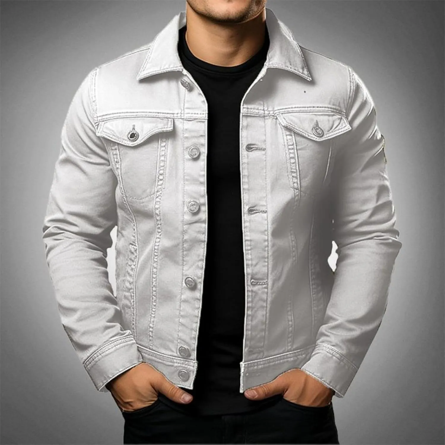 Mens Cozy Jacket Lightweight Casual Coat Lapel Button Pockets Outwear Slim Fit Overshirt Spring Fall