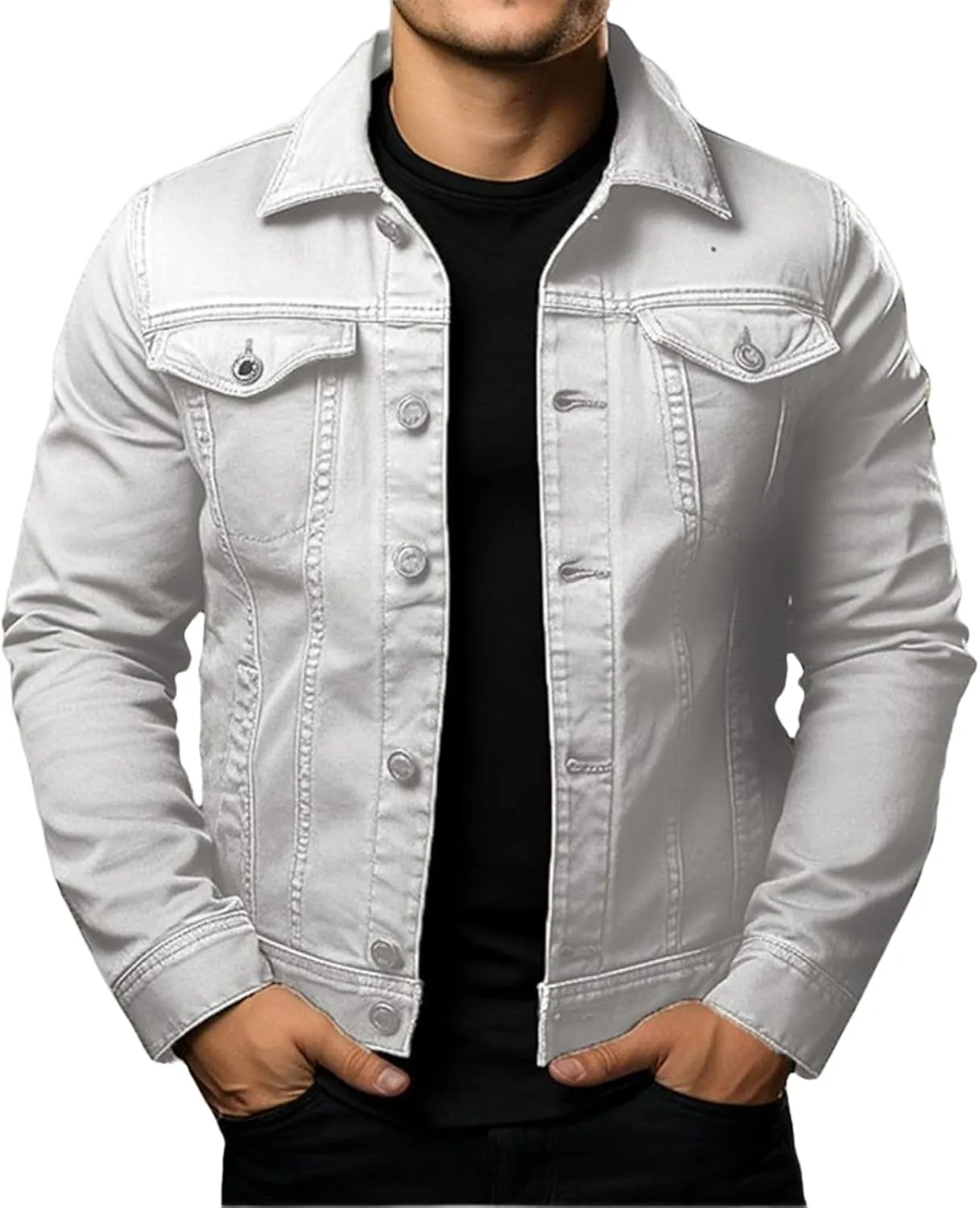 Mens Cozy Jacket Lightweight Casual Coat Lapel Button Pockets Outwear Slim Fit Overshirt Spring Fall