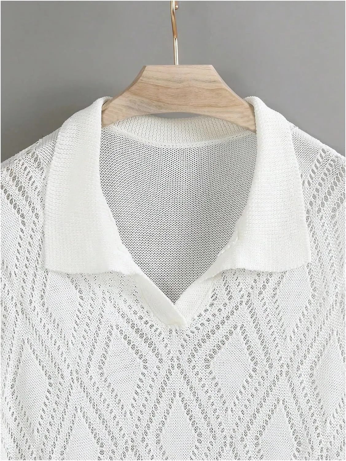 Men's Crochet Tops Short Sleeve Hollow Out V Neck Knit Shirts Pullover Summer Tops for Mens