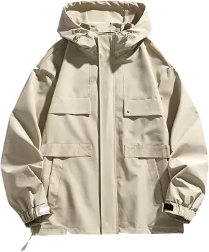 Men's Fashion Loose Coats Long Sleeve Hooded Jackets Autumn Winter Lightweight Tops Classic Basics Solid Color Tops