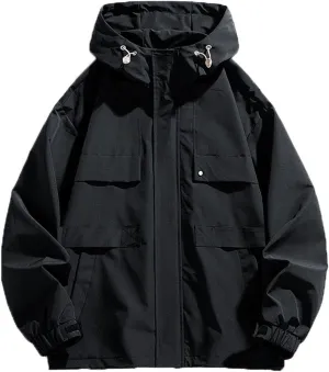 Men's Fashion Loose Coats Long Sleeve Hooded Jackets Autumn Winter Lightweight Tops Classic Basics Solid Color Tops