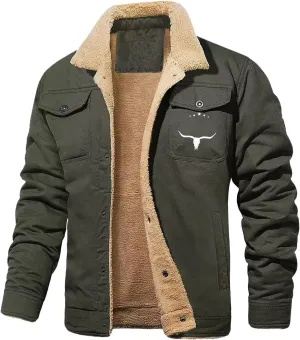 Men's Fleece Retro Jacket Western Sherpa Fleece Lined Coat Winter Warm Lapel Trucker Jackets with Pockets