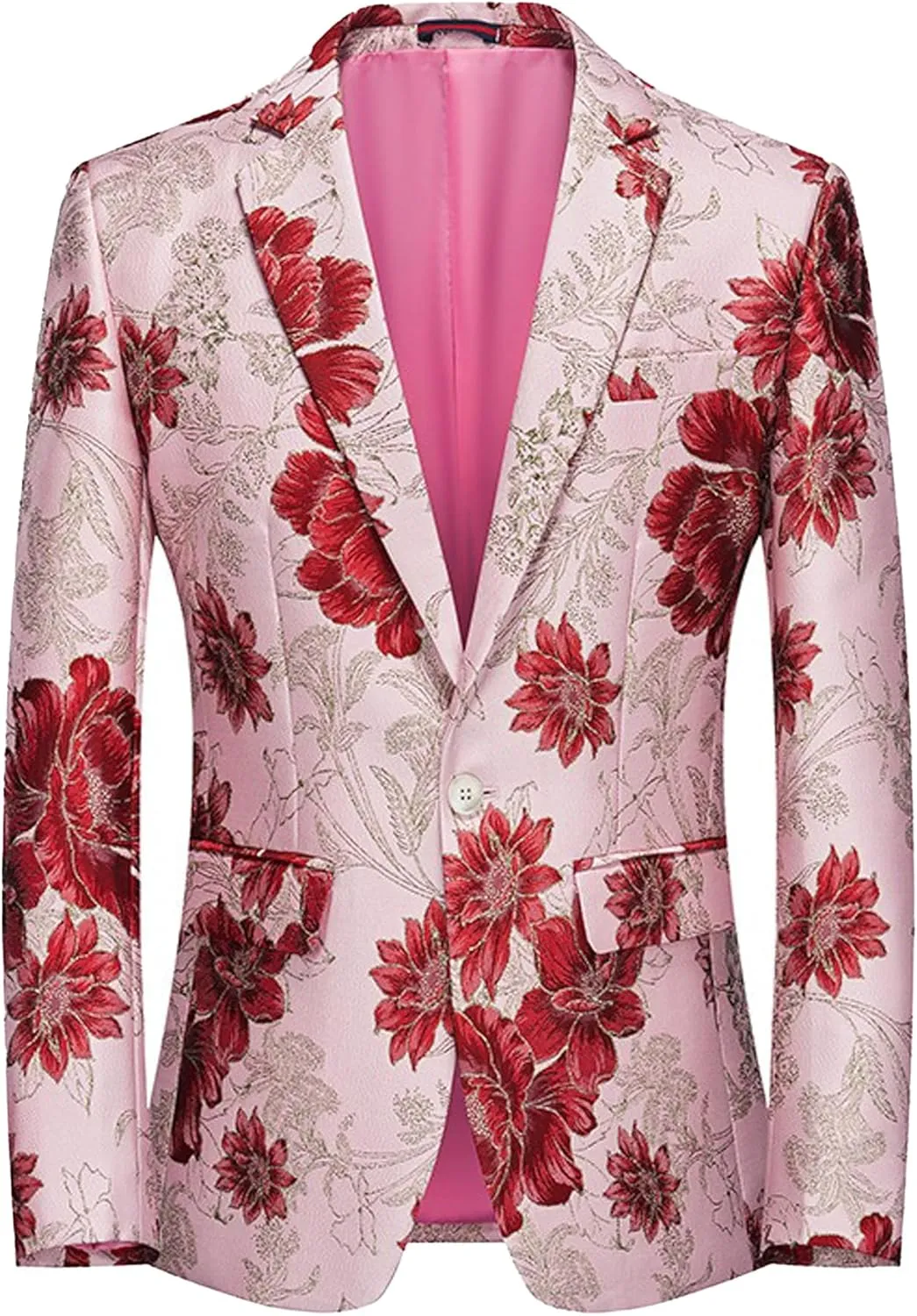 Men's Floral Tuxedo Jackets Notched Lapel Slim Fit Blazer Jacket Single Breasted Stylish Casual Printed Suit Jacket