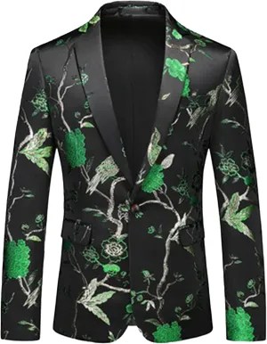 Men's Floral Tuxedo Jackets Notched Lapel Slim Fit Blazer Jacket Single Breasted Stylish Casual Printed Suit Jacket