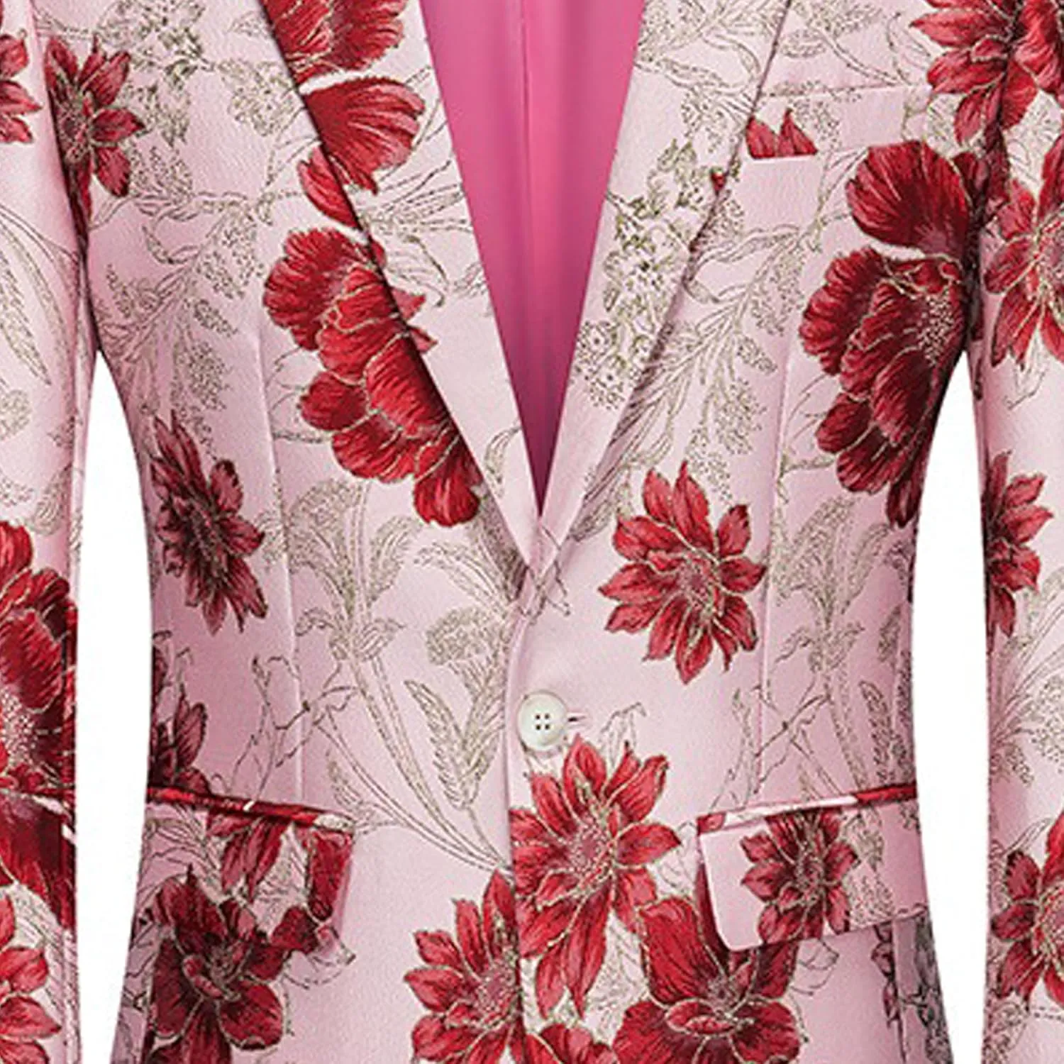 Men's Floral Tuxedo Jackets Notched Lapel Slim Fit Blazer Jacket Single Breasted Stylish Casual Printed Suit Jacket