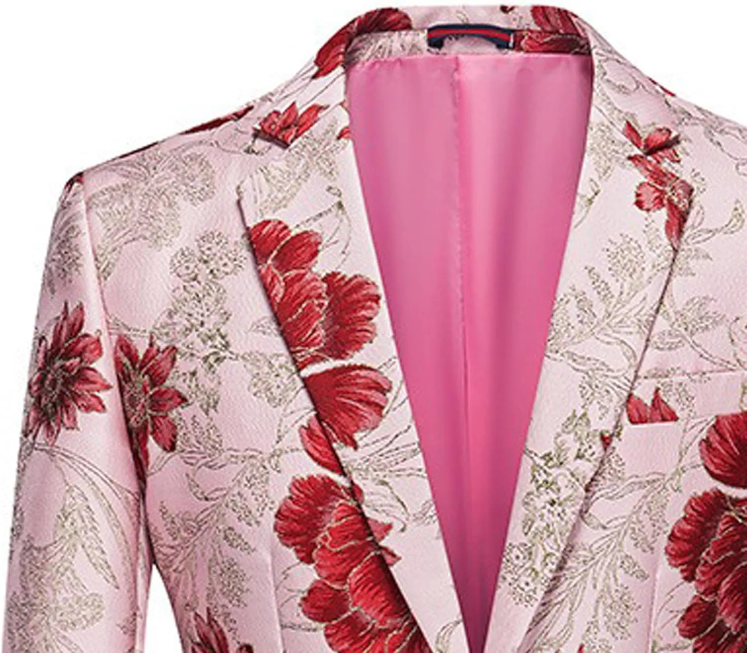 Men's Floral Tuxedo Jackets Notched Lapel Slim Fit Blazer Jacket Single Breasted Stylish Casual Printed Suit Jacket