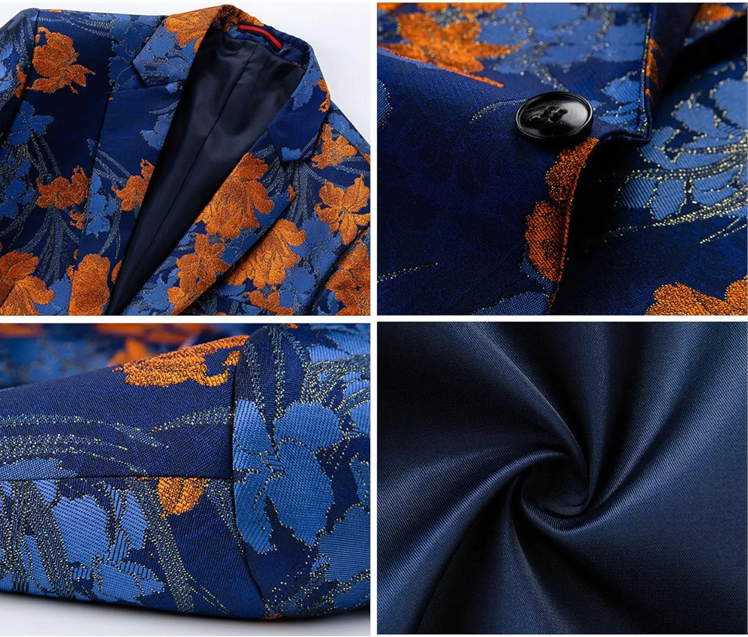 Men's Floral Tuxedo Jackets Notched Lapel Slim Fit Blazer Jacket Single Breasted Stylish Casual Printed Suit Jacket
