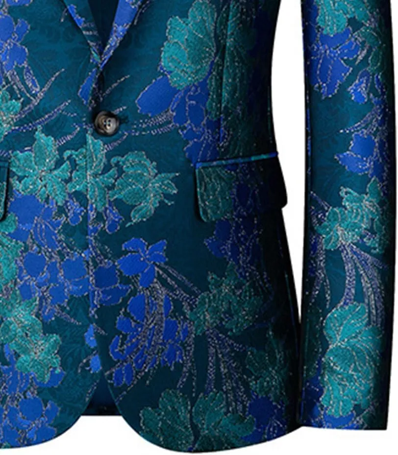 Men's Floral Tuxedo Jackets Notched Lapel Slim Fit Blazer Jacket Single Breasted Stylish Casual Printed Suit Jacket