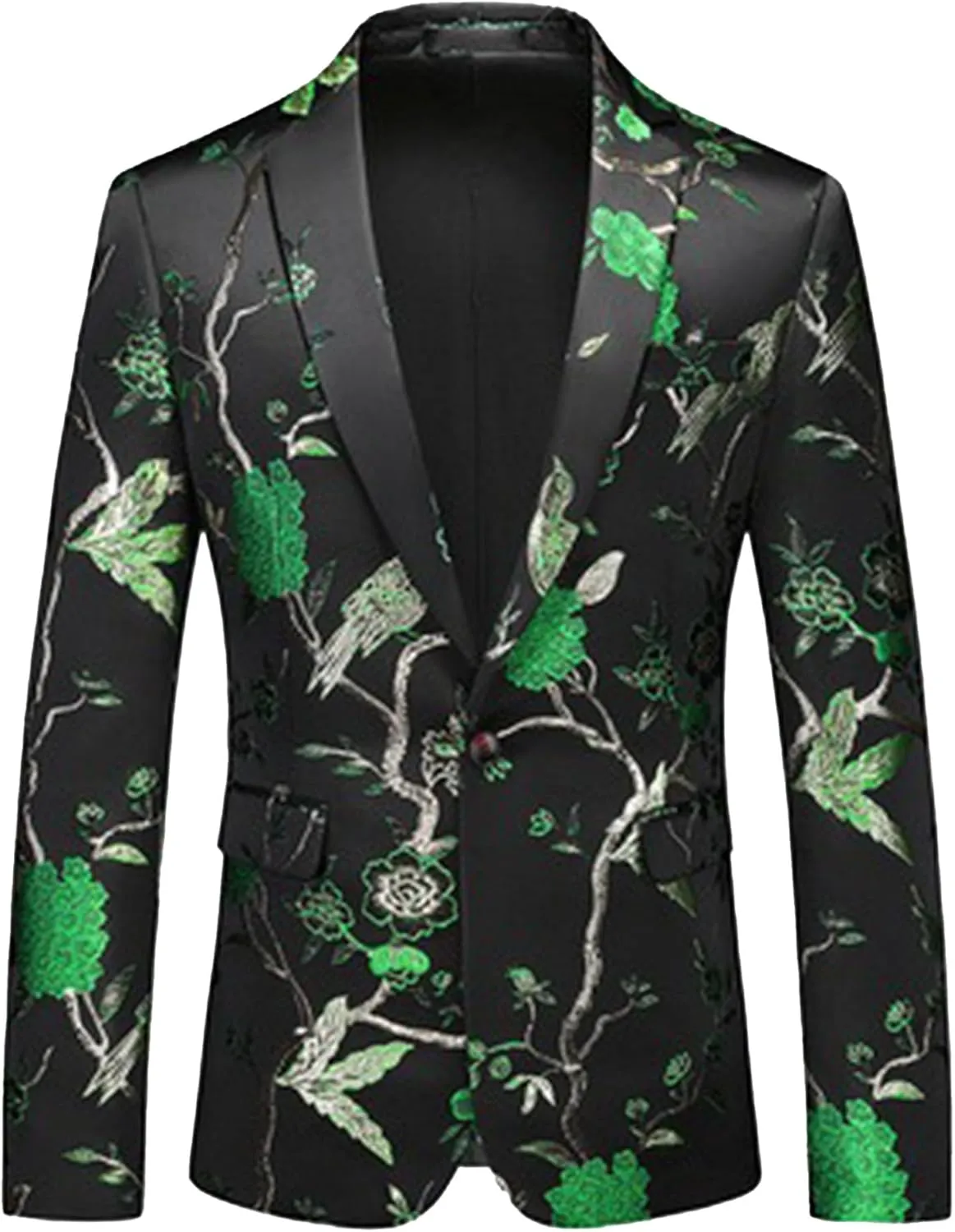Men's Floral Tuxedo Jackets Notched Lapel Slim Fit Blazer Jacket Single Breasted Stylish Casual Printed Suit Jacket