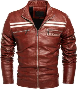 Mens Motorcycle Slim Leather Jackets Oblique Zipper Jackets Outwear Moto Biker Leather Coats
