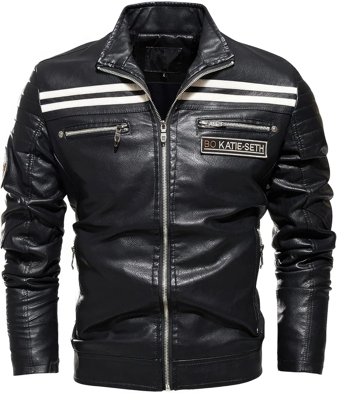 Mens Motorcycle Slim Leather Jackets Oblique Zipper Jackets Outwear Moto Biker Leather Coats