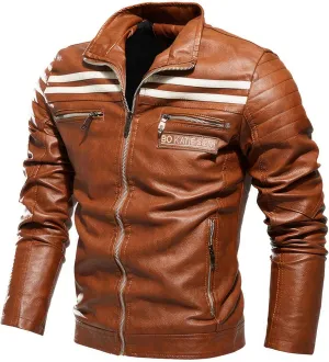 Mens Motorcycle Slim Leather Jackets Oblique Zipper Jackets Outwear Moto Biker Leather Coats